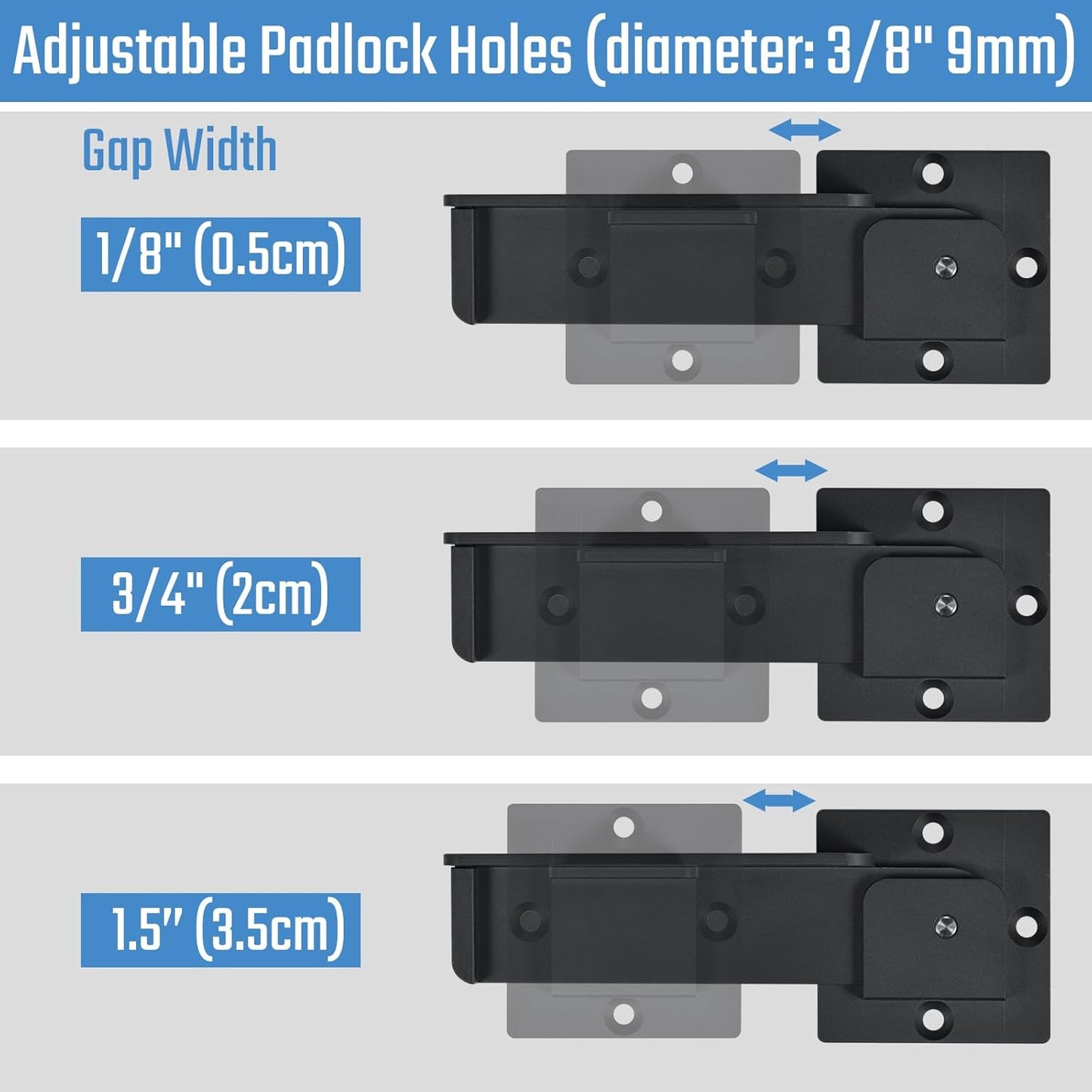 Pack of 3 Steinwhale 7.5" Flip Gate Latch Locks with Padlock Holes - Heavy Duty Aluminum Alloy Door Latches for Outdoor Wooden Fences, Swinging and Sliding Gates, Double Gates, Barns, Sheds, Vinyl Fences