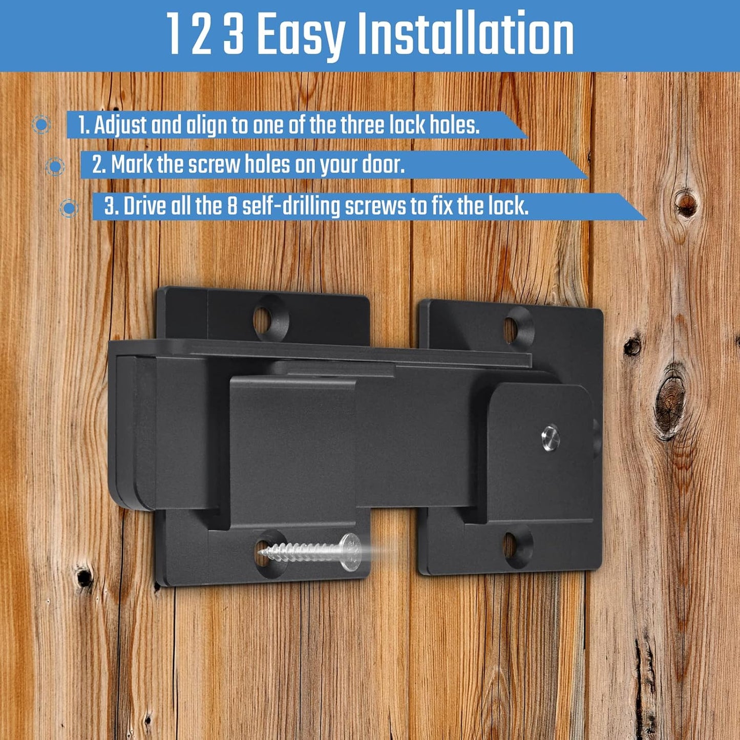 Pack of 3 Steinwhale 7.5" Flip Gate Latch Locks with Padlock Holes - Heavy Duty Aluminum Alloy Door Latches for Outdoor Wooden Fences, Swinging and Sliding Gates, Double Gates, Barns, Sheds, Vinyl Fences