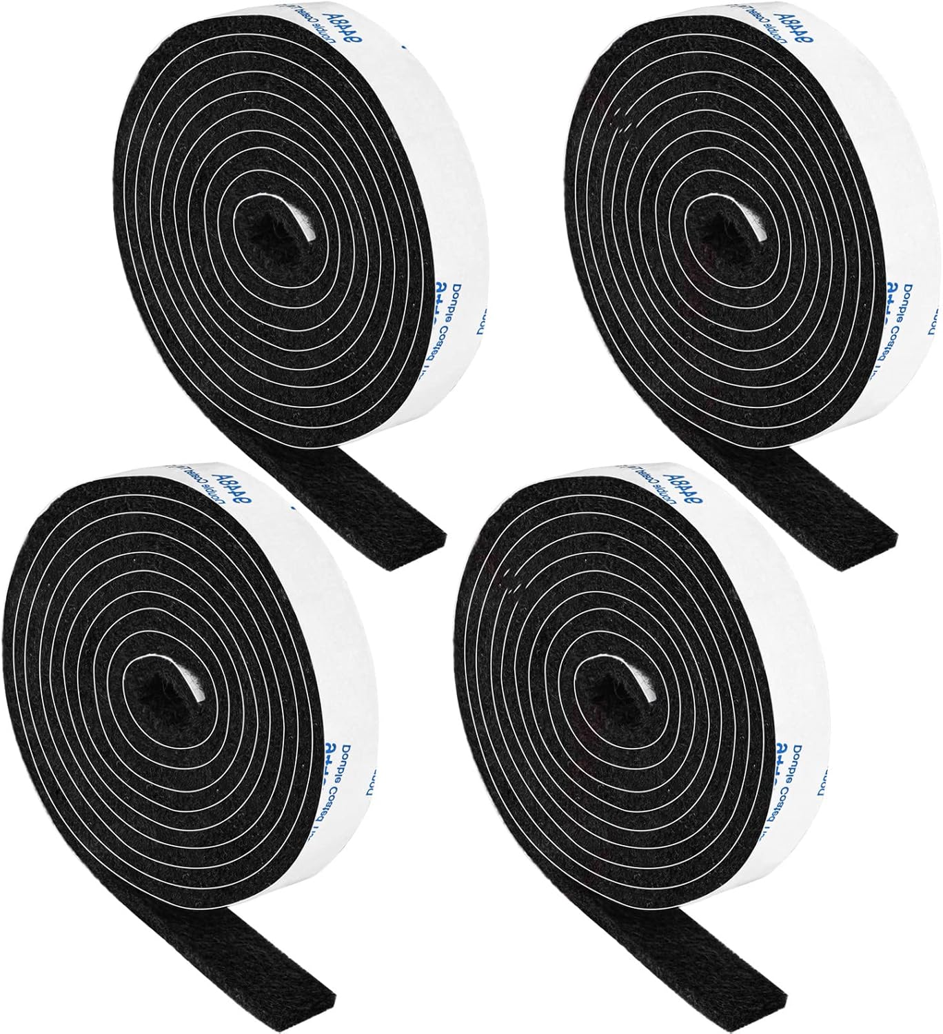 Pack of 4 Adhesive Backed Black Felt Strips - 1/2x60 Inches - Furniture Protection Tape