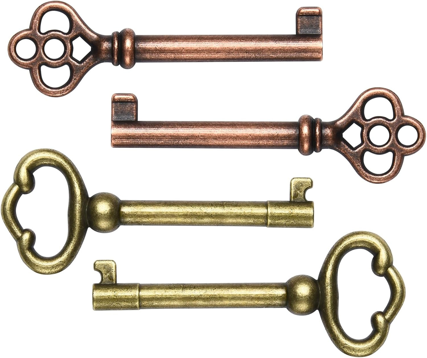 Pack of 4 Antique Brass Hollow Barrel Skeleton Keys - Universal Replacement for Vintage Furniture and Locks