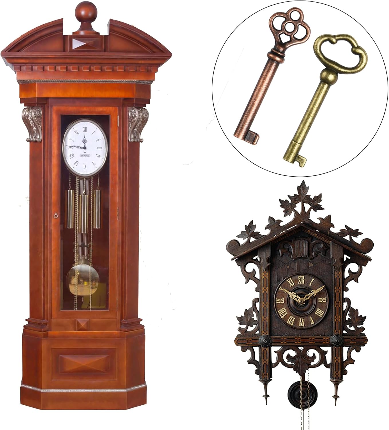 Pack of 4 Antique Brass Hollow Barrel Skeleton Keys - Universal Replacement for Vintage Furniture and Locks