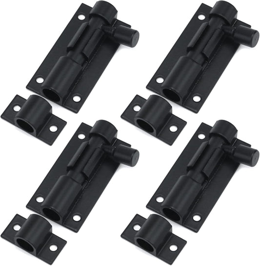 Pack of 4 Black Aluminum Alloy Barrel Bolt Locks - 2 Inch Door Latch Security Sliding Locks with Screws by MIRONEY