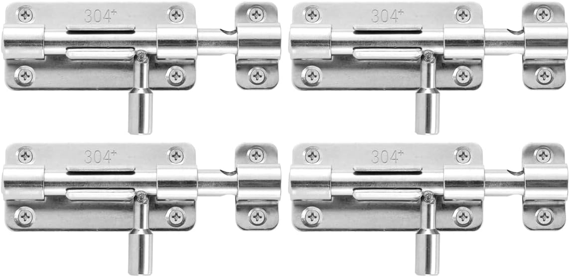 Pack of 4 JQK Door Security Slide Latch Lock Barrel Bolt, 304 Stainless Steel Sliding Gate Latches with Padlock Hole - WildKart