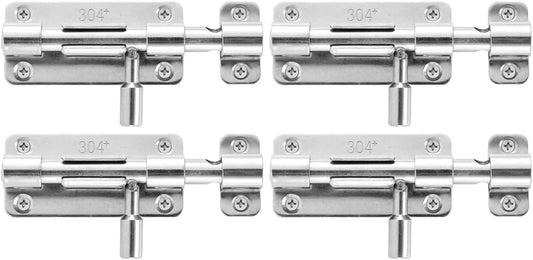 Pack of 4 JQK Door Security Slide Latch Lock Barrel Bolt, 304 Stainless Steel Sliding Gate Latches with Padlock Hole - WildKart