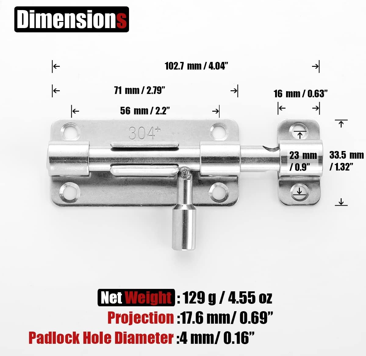 Pack of 4 JQK Door Security Slide Latch Lock Barrel Bolt, 304 Stainless Steel Sliding Gate Latches with Padlock Hole - WildKart