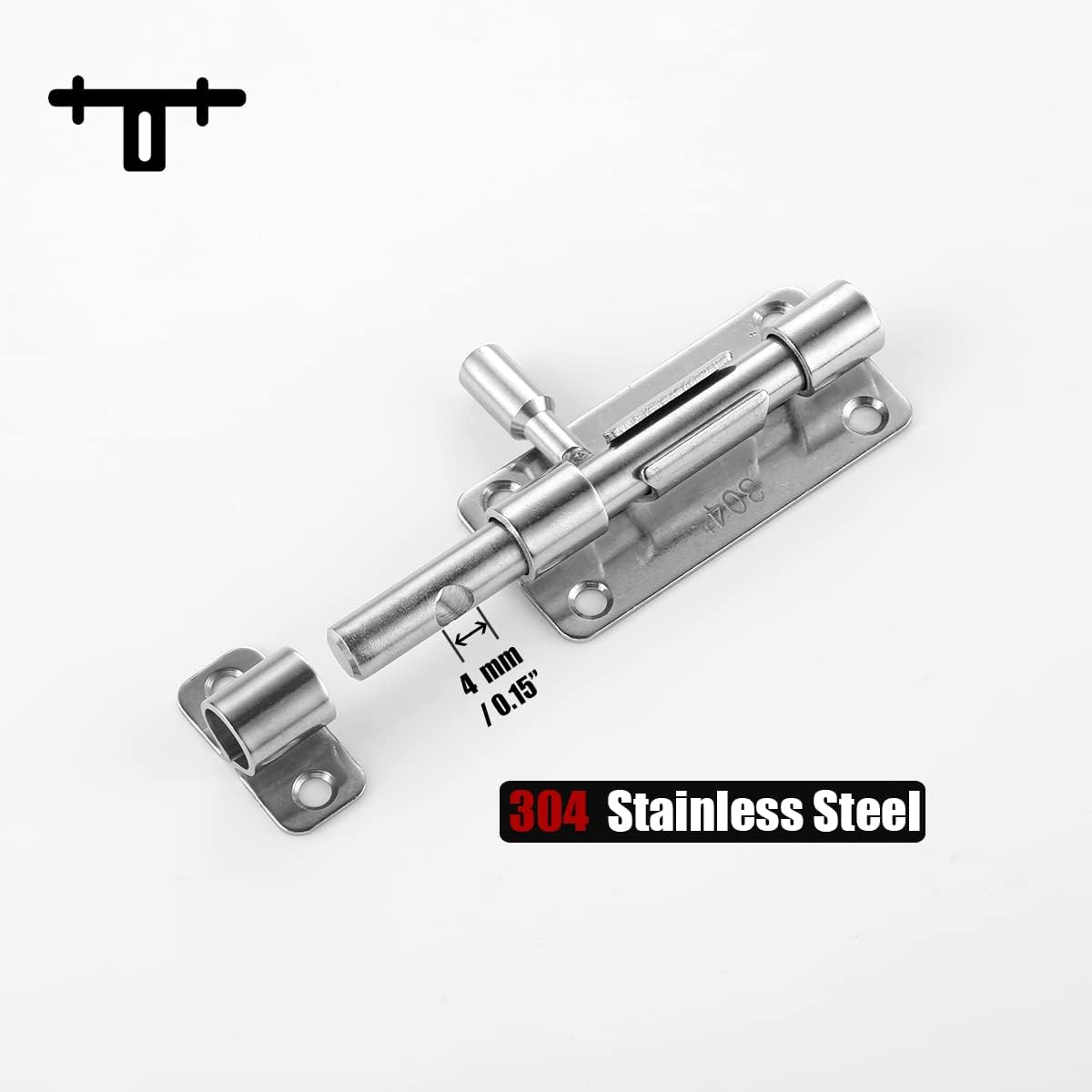 Pack of 4 JQK Door Security Slide Latch Lock Barrel Bolt, 304 Stainless Steel Sliding Gate Latches with Padlock Hole - WildKart