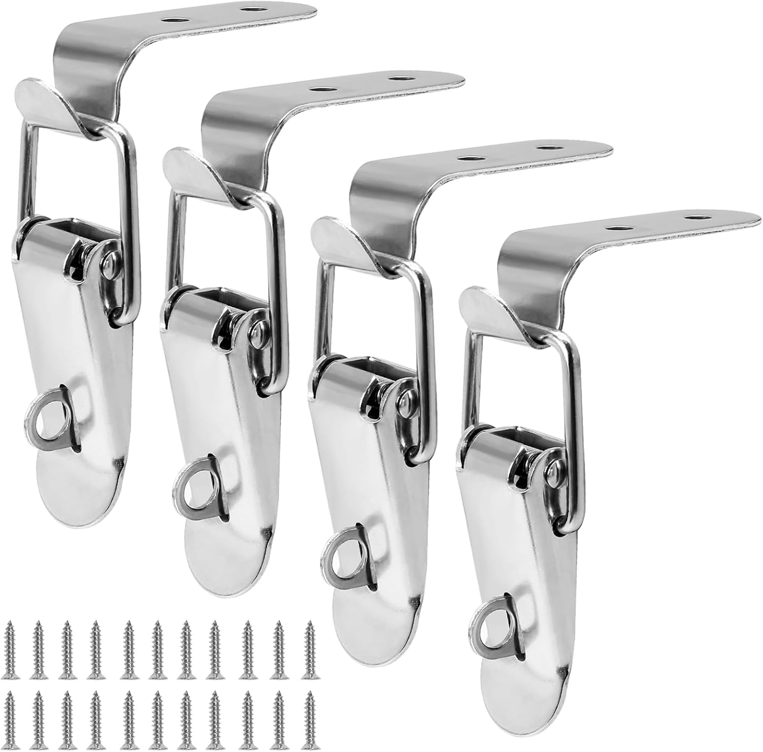 Pack of 4 Stainless Steel Spring Loaded Tool Box Latch Toggle Catches - 90 Degree Latch with Padlock Hole