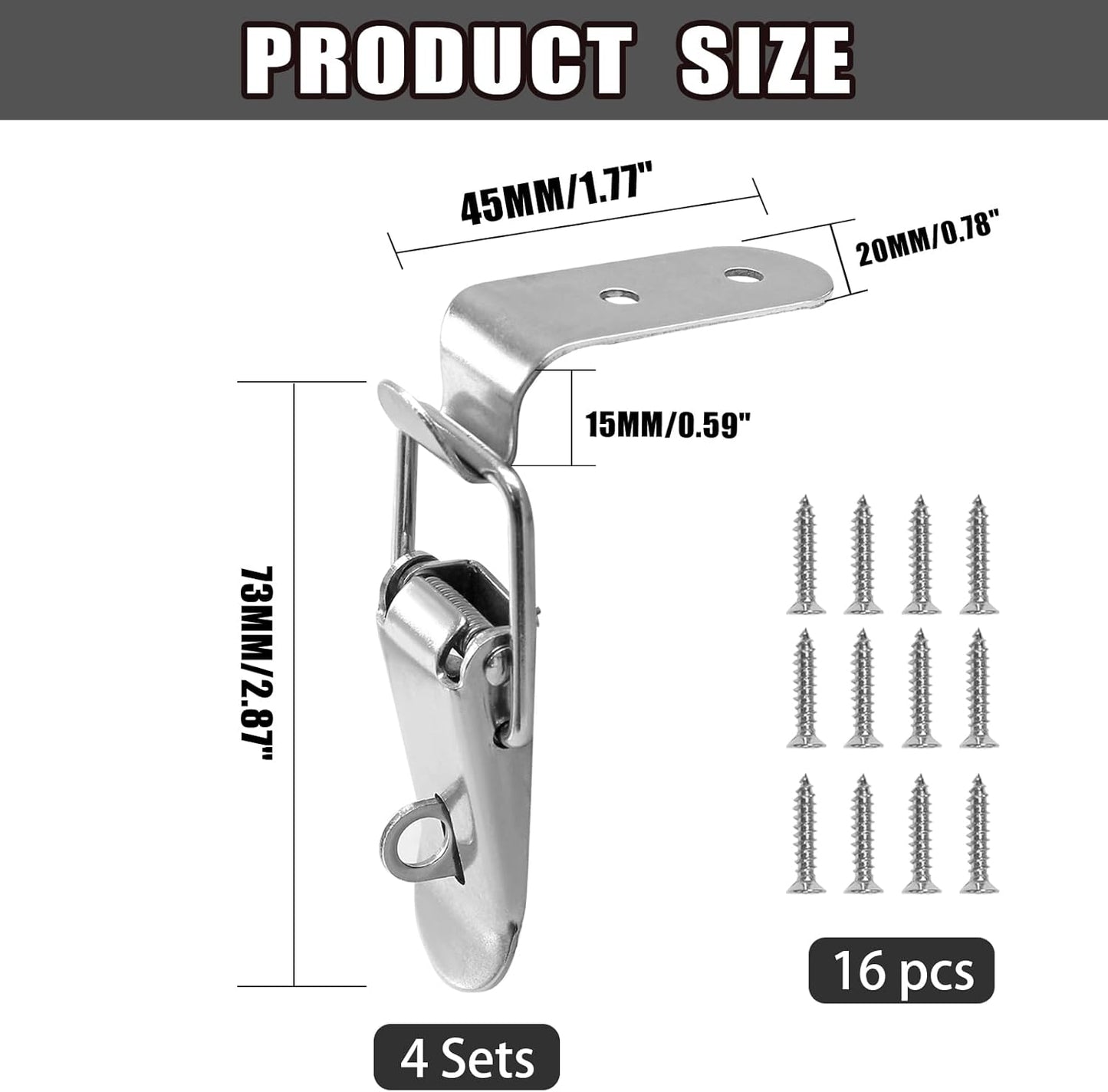 Pack of 4 Stainless Steel Spring Loaded Tool Box Latch Toggle Catches - 90 Degree Latch with Padlock Hole