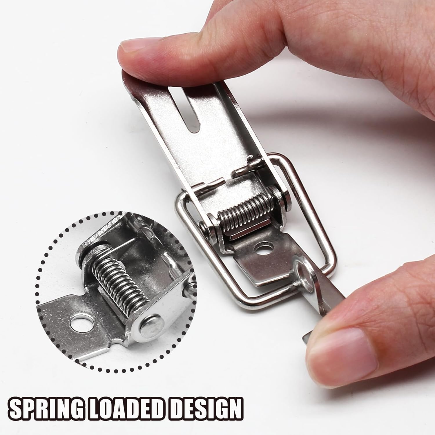 Pack of 4 Stainless Steel Spring Loaded Tool Box Latch Toggle Catches - 90 Degree Latch with Padlock Hole
