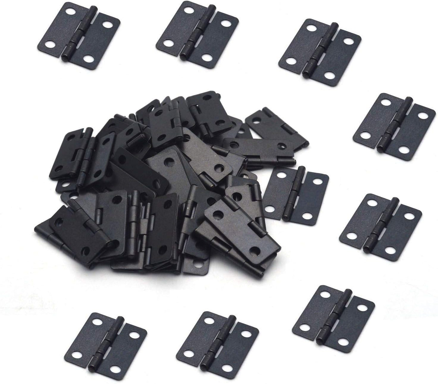 Pack of 48 Black Metal Foldable Butt Hinges for Cabinet Doors and Closets - 1" x 3/4" Size
