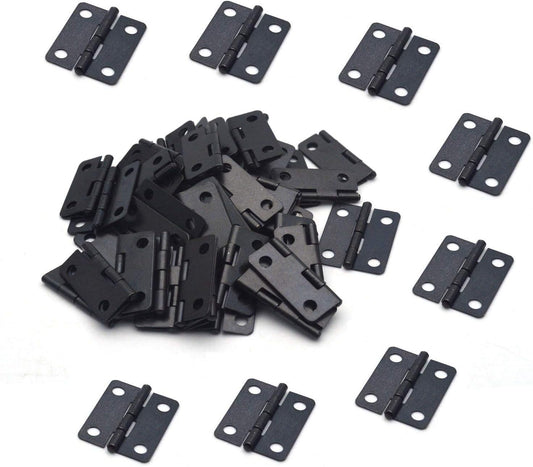 Pack of 48 Black Metal Foldable Butt Hinges for Cabinet Doors and Closets - 1" x 3/4" Size