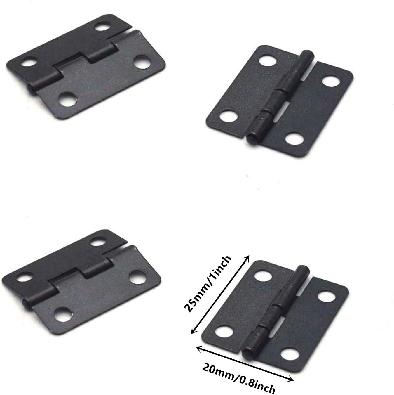 Pack of 48 Black Metal Foldable Butt Hinges for Cabinet Doors and Closets - 1" x 3/4" Size