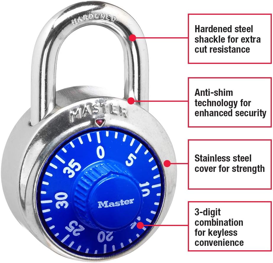 Pack of 5 Blue Master Lock 1506D Locker Combination Padlocks for Secure Storage