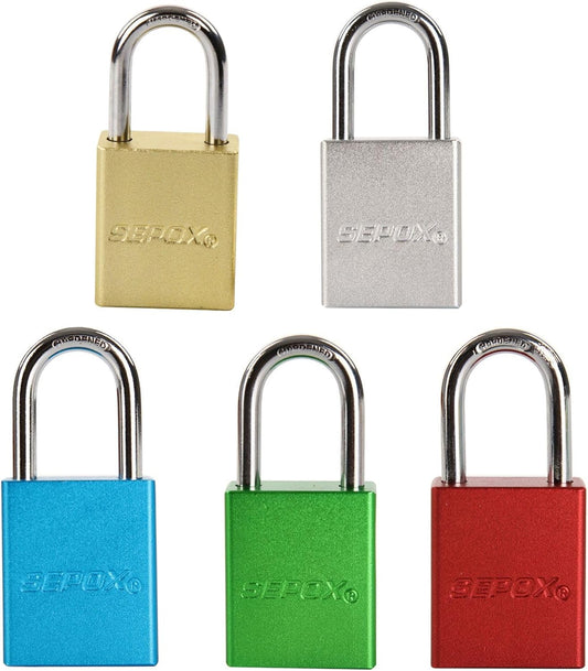 Pack of 5 SEPOX 1.5" Heavy-Duty Outdoor Padlock Set with Key-Alike Brass Cylinder for Boat, Fishing, Marine, Fence - Waterproof Solid Aluminum Locks