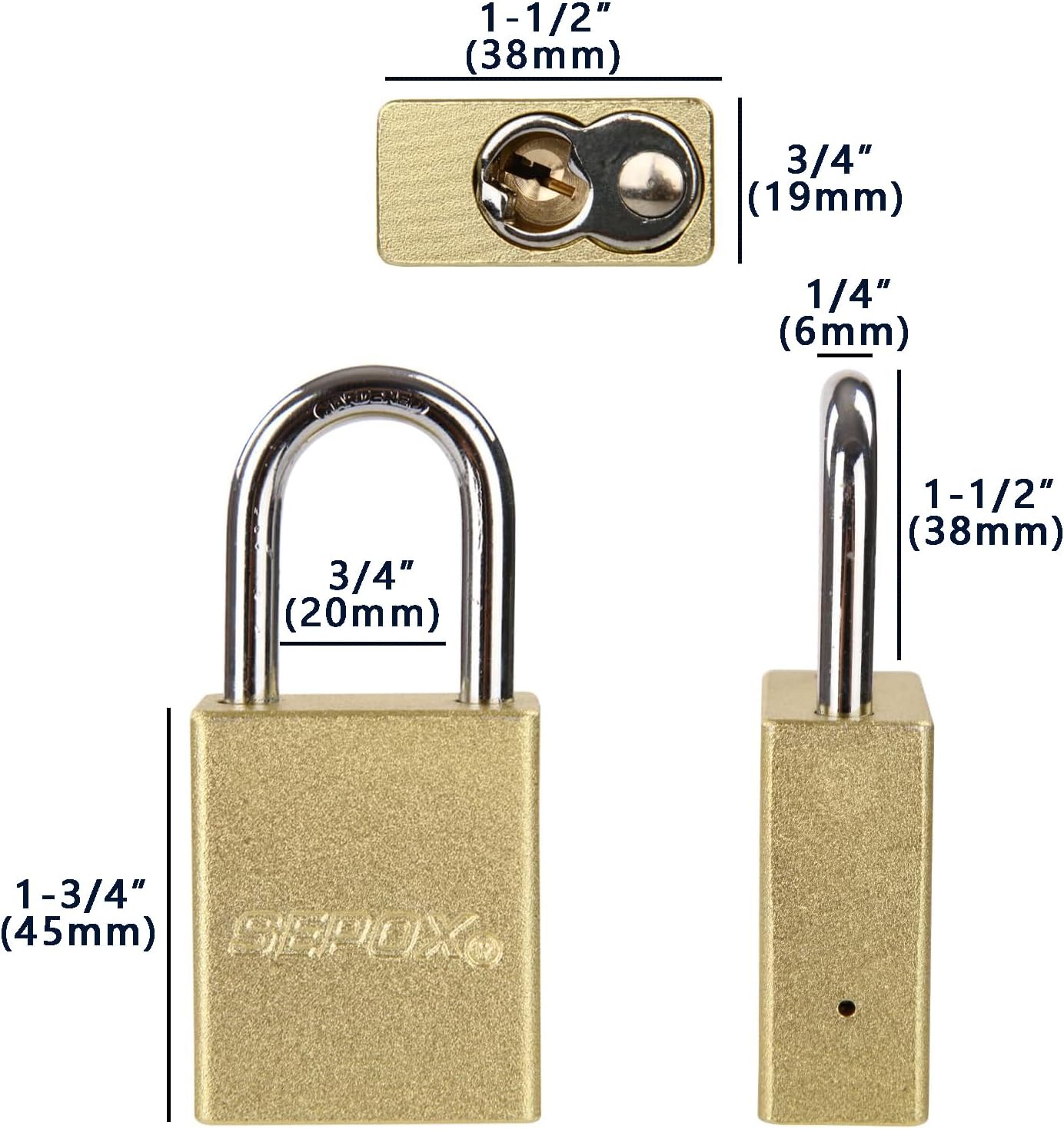 Pack of 5 SEPOX 1.5" Heavy-Duty Outdoor Padlock Set with Key-Alike Brass Cylinder for Boat, Fishing, Marine, Fence - Waterproof Solid Aluminum Locks