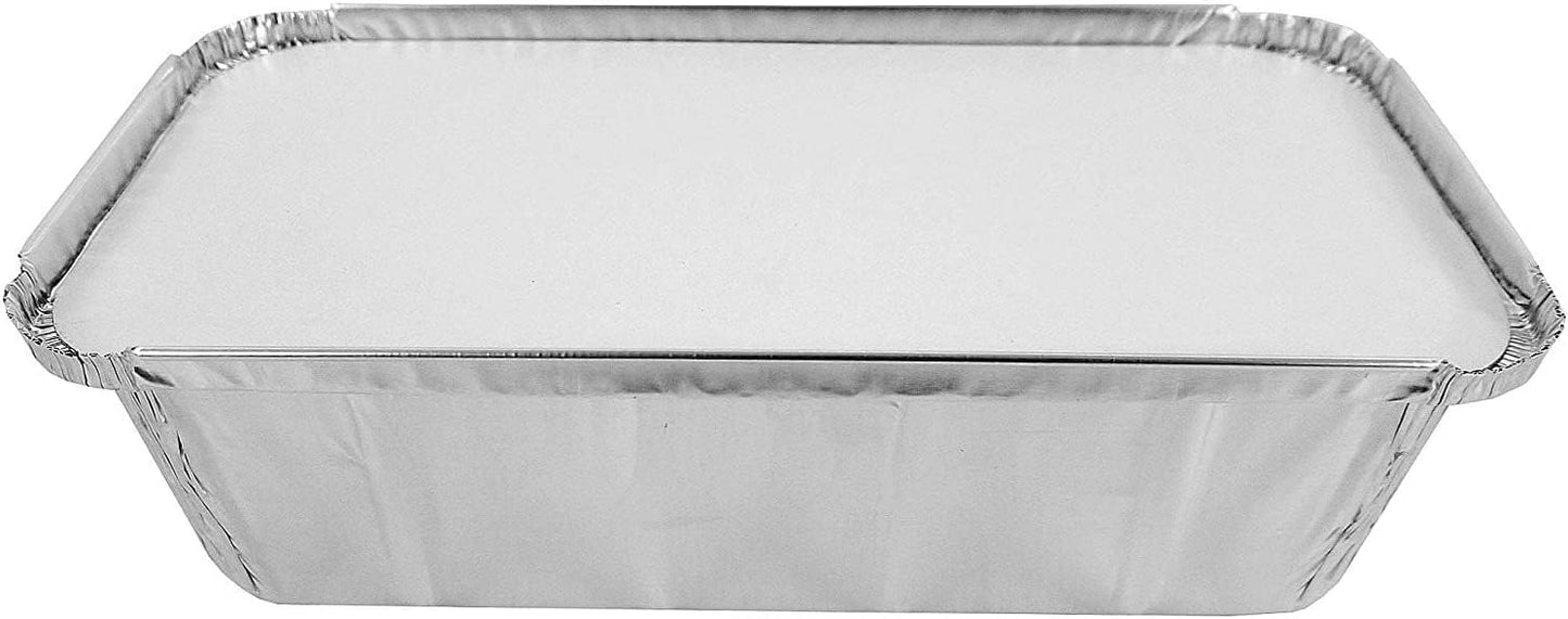 Pack of 50 D&W Fine Pack A86 2 lb. Aluminum Foil Loaf/Bread Pan Tins with Foil Board Lids