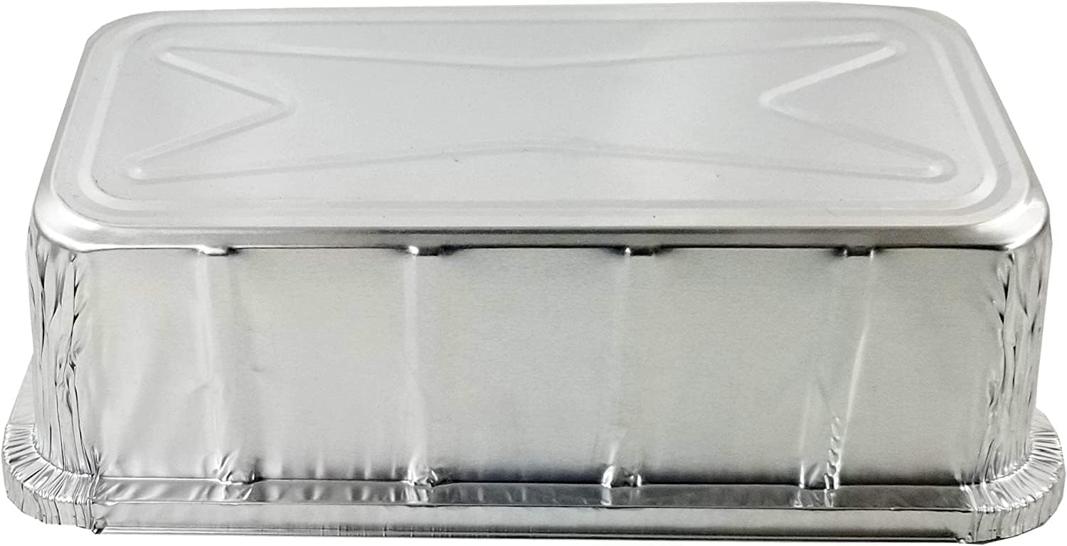 Pack of 50 D&W Fine Pack A86 2 lb. Aluminum Foil Loaf/Bread Pan Tins with Foil Board Lids