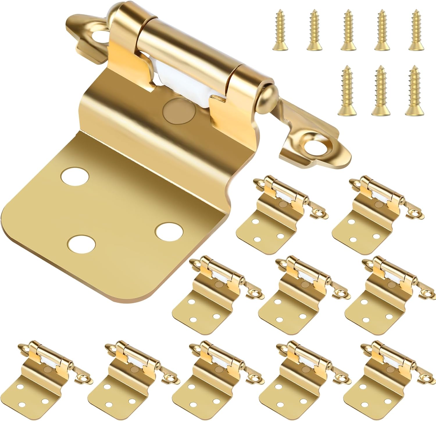 Pack of 50 Gold Semi-Concealed Self Closing Cabinet Hinges for Furniture Doors with Screws, 3/8 inch Size