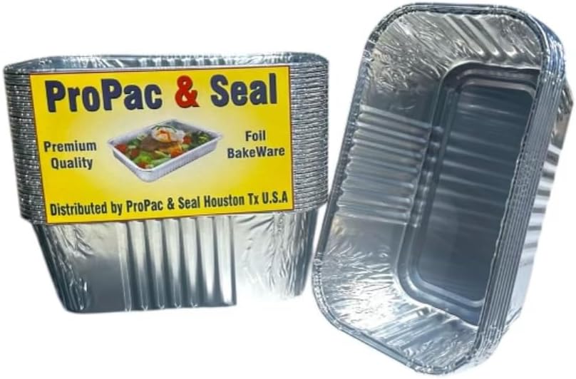 Pack of 50 ProPac & Seal Mini Aluminum Disposable Rectangle Loaf Pans - 1 lb. Ideal for Baking, Serving, Roasting, and More - Made in USA
