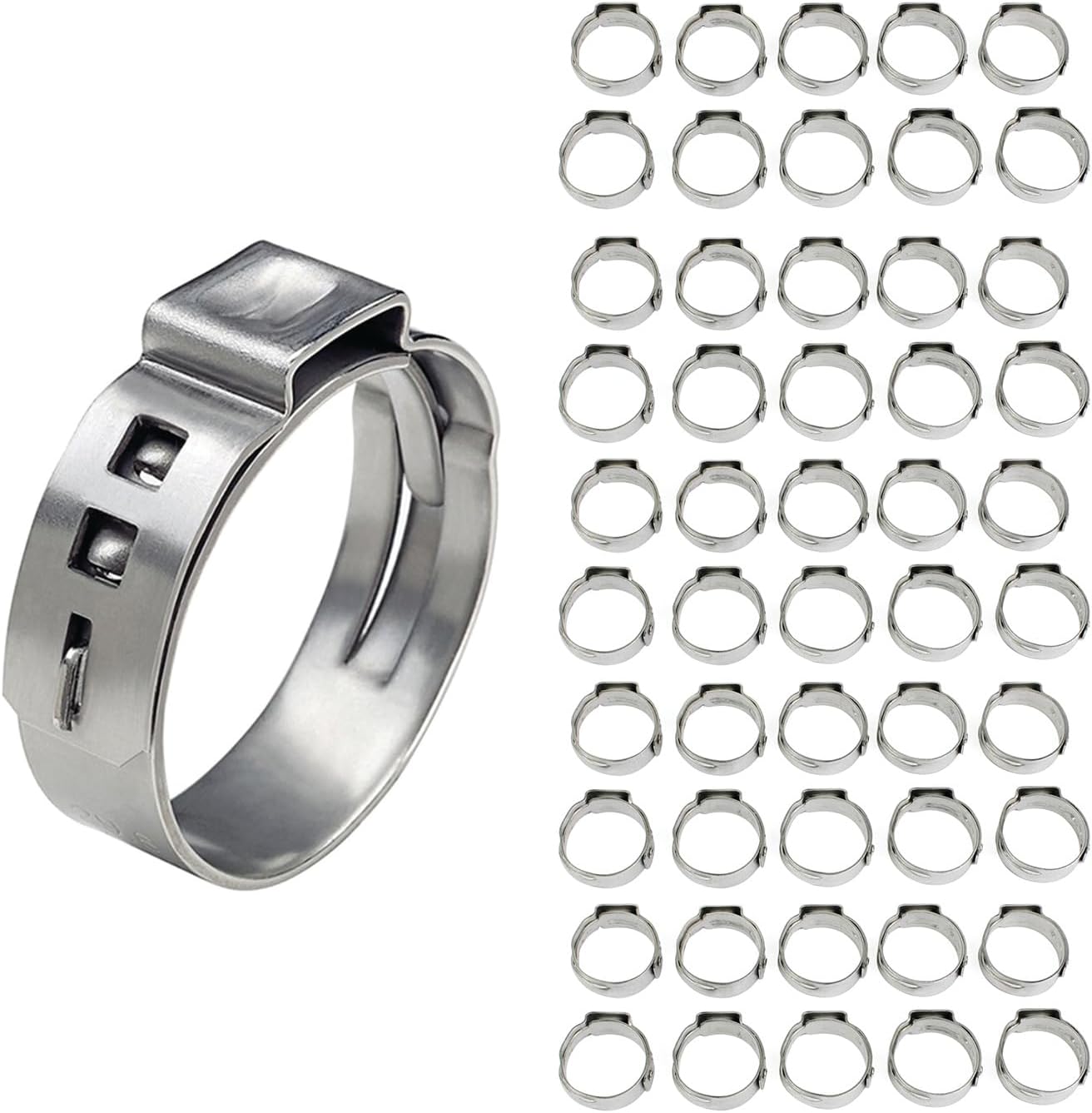 Pack of 50 Stainless Steel 1/2 Inch PEX Cinch Rings - Supply Giant Oetiker Style Pinch Clamps