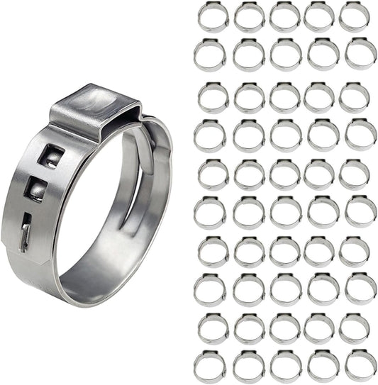 Pack of 50 Stainless Steel 1/2 Inch PEX Cinch Rings - Supply Giant Oetiker Style Pinch Clamps