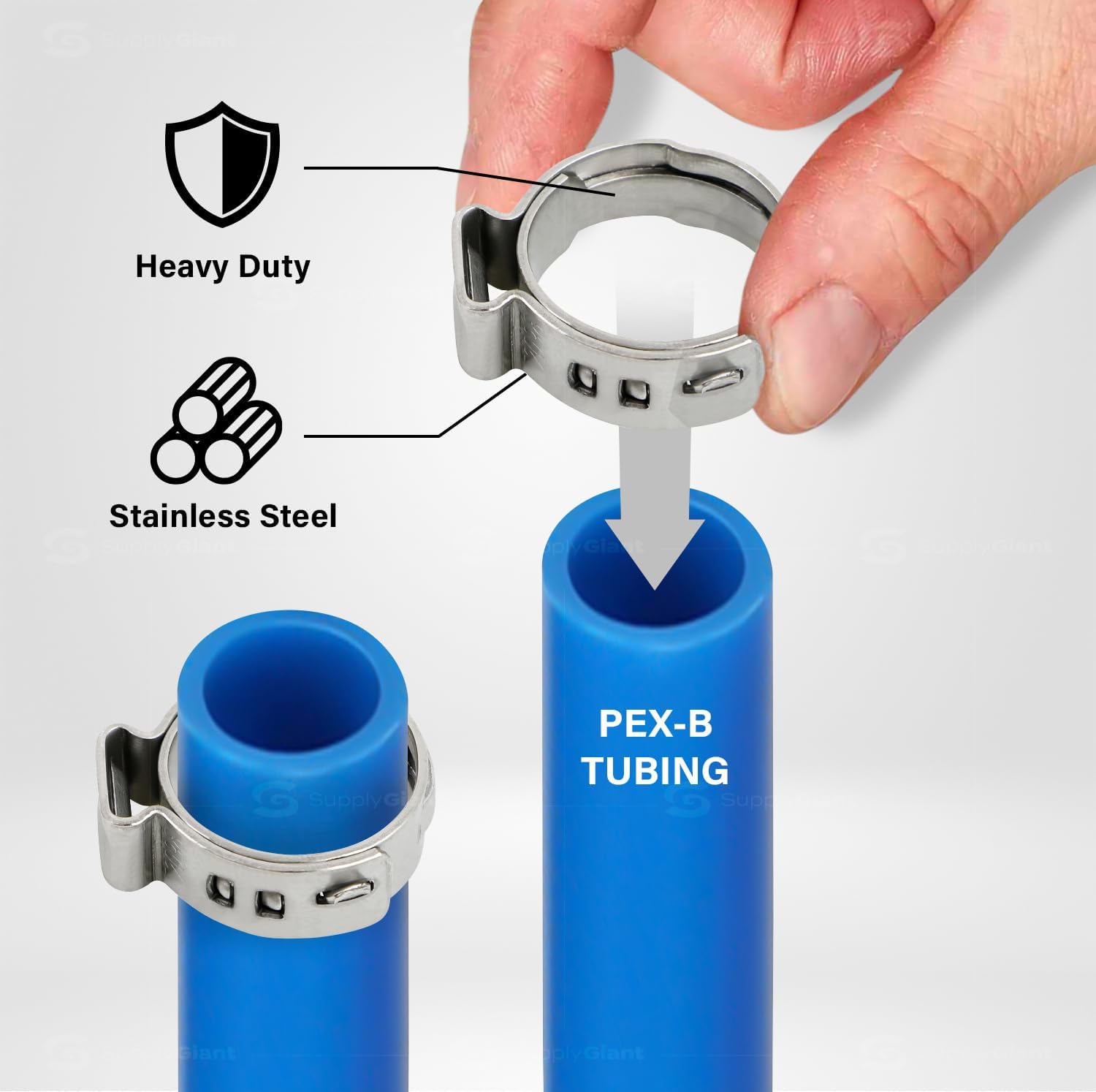 Pack of 50 Stainless Steel 1/2 Inch PEX Cinch Rings - Supply Giant Oetiker Style Pinch Clamps