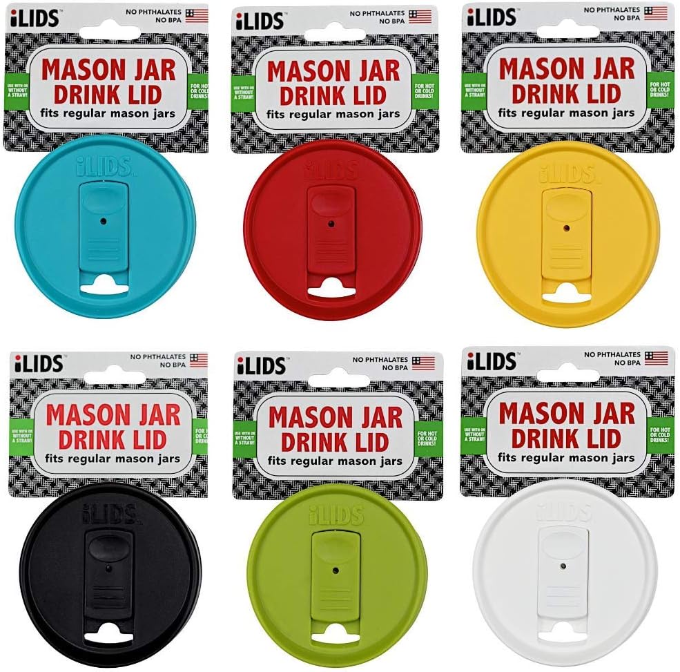 Pack of 6 iLIDS Regular Mouth Mason Jar Drink Lids in Classic Colors