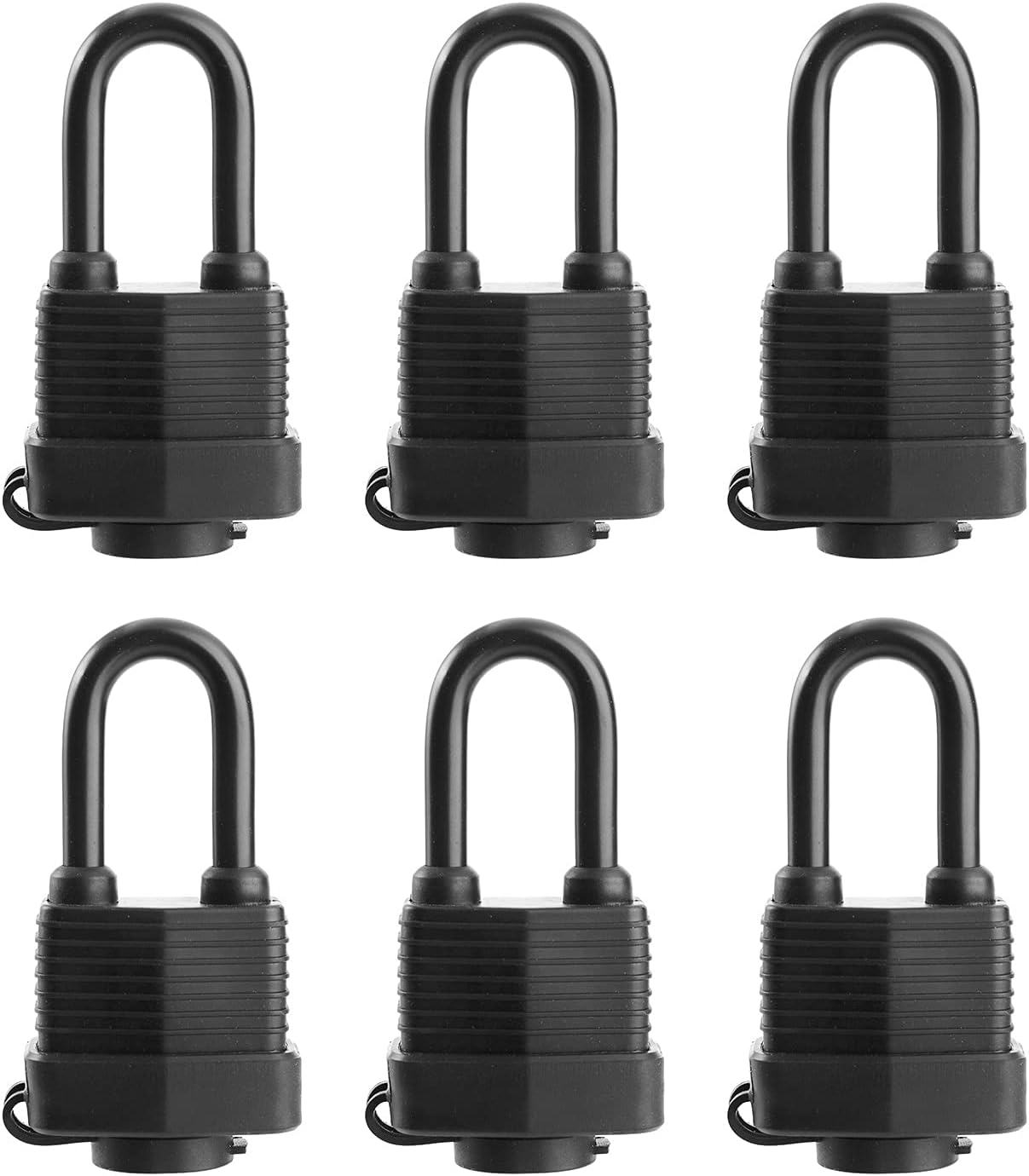 Pack of 6 SafiSwords Waterproof Laminated Steel Padlocks, Keyed Alike, 1-9/16 Inch Wide, Long Heavy Duty Locks for Outdoor Use - WildKart