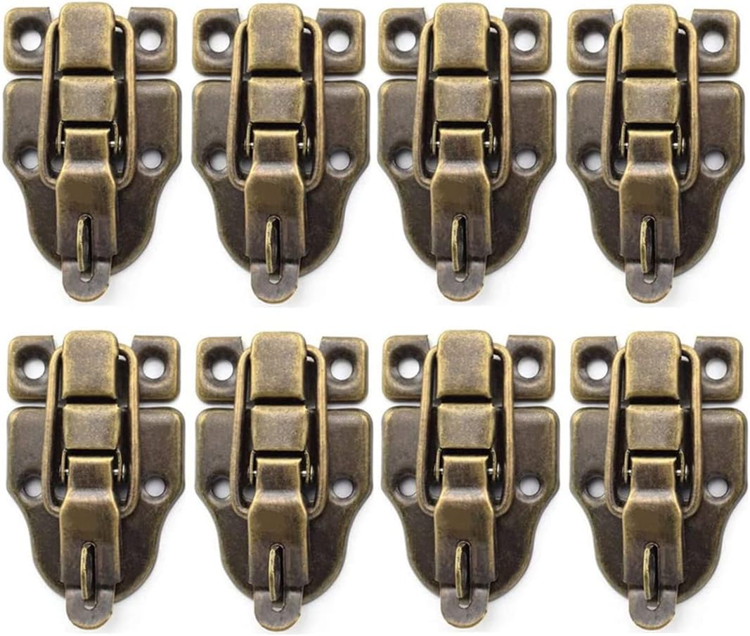 Pack of 8 Antique Metal Duckbilled Hasp Latch Catches with Padlock Hole for Small Wooden Cases and Jewelry Boxes