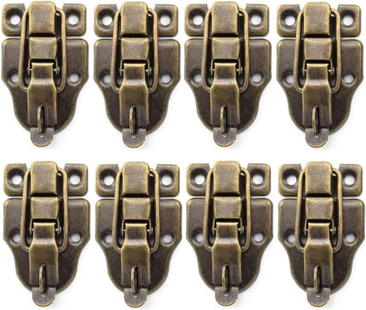 Pack of 8 Antique Metal Duckbilled Hasp Latch Catches with Padlock Hole for Small Wooden Cases and Jewelry Boxes