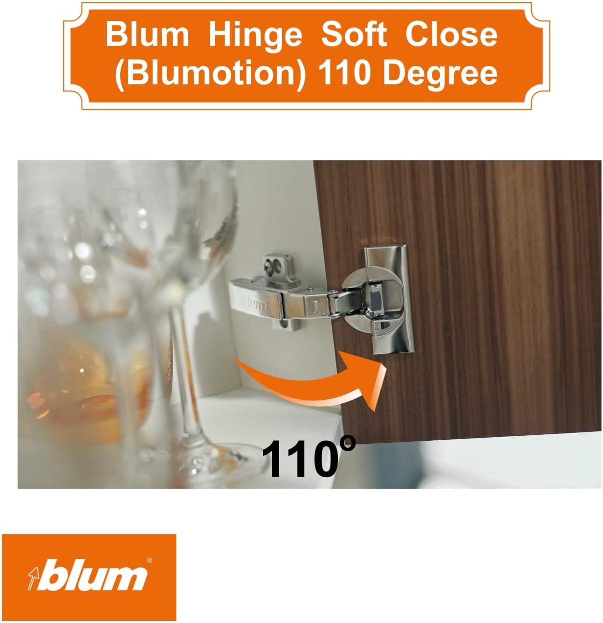 Pack of 8 Blum 110 Degree Soft Close Hinges for Full Overlay Frameless Cabinets