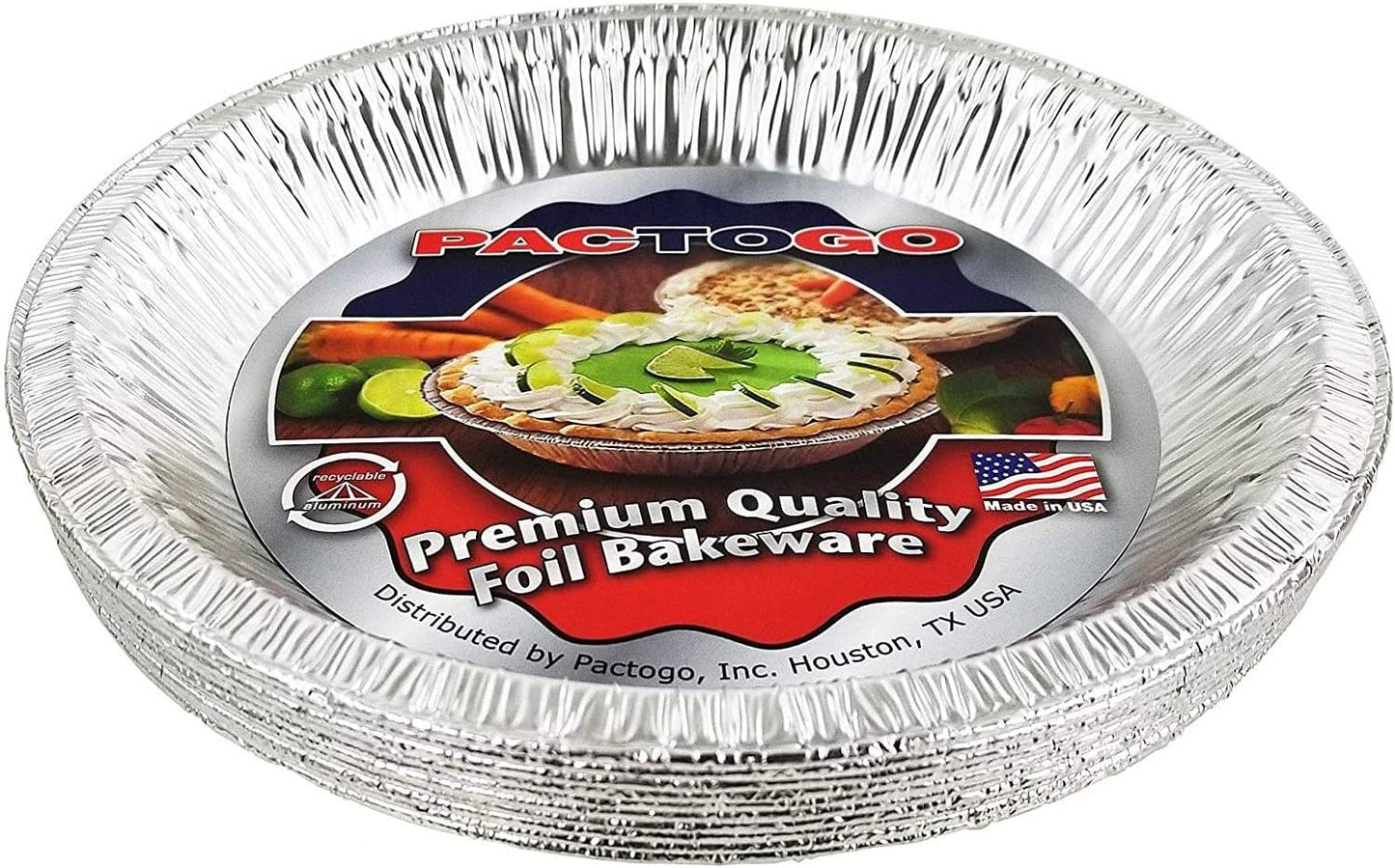 Pactogo Disposable Aluminum Foil Pie Pans - 9-5/8" Top-Out, 8-3/4" Top-In, 1-3/16" Depth - Pack of 100