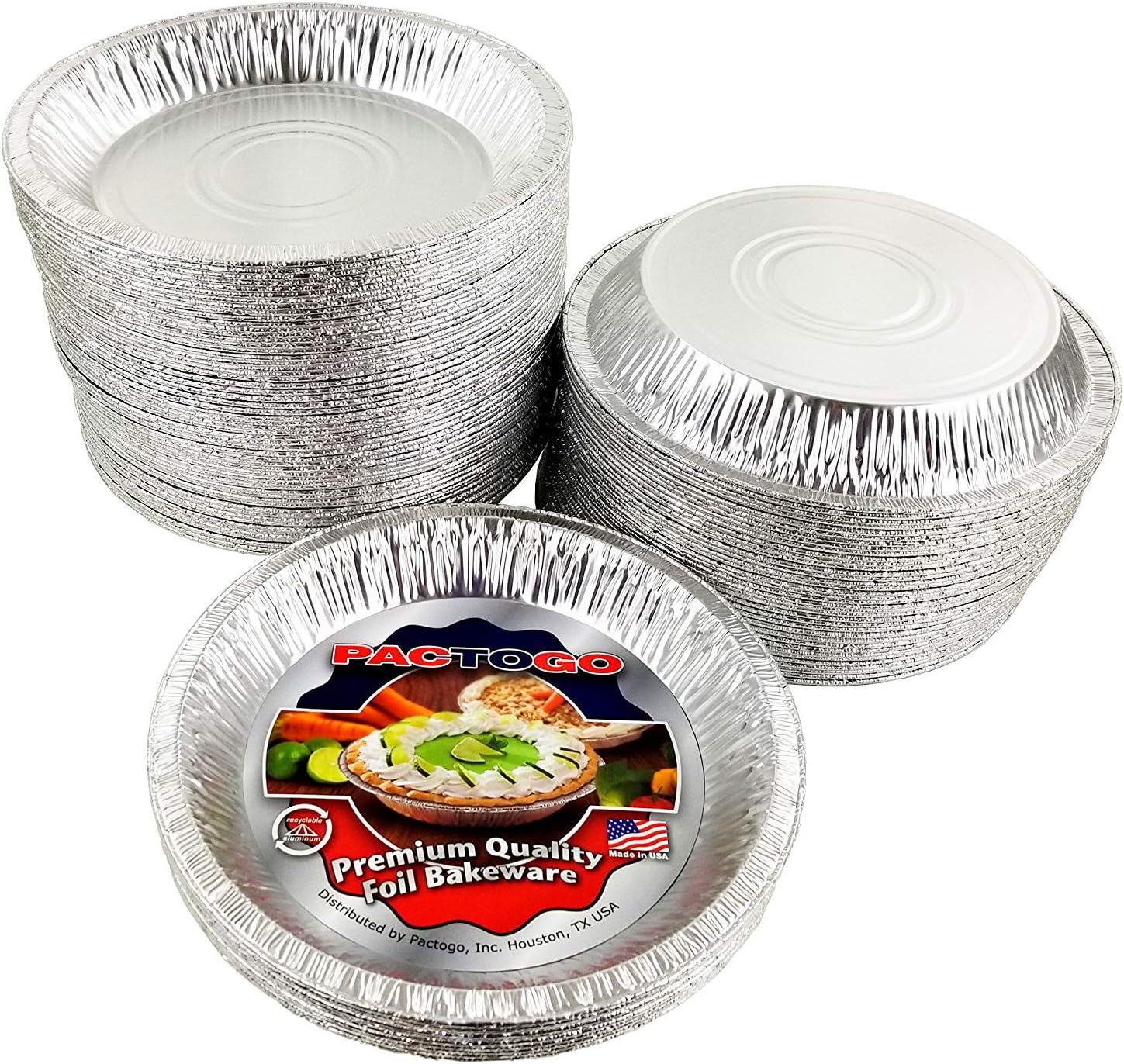 Pactogo Disposable Aluminum Foil Pie Pans - 9-5/8" Top-Out, 8-3/4" Top-In, 1-3/16" Depth - Pack of 100