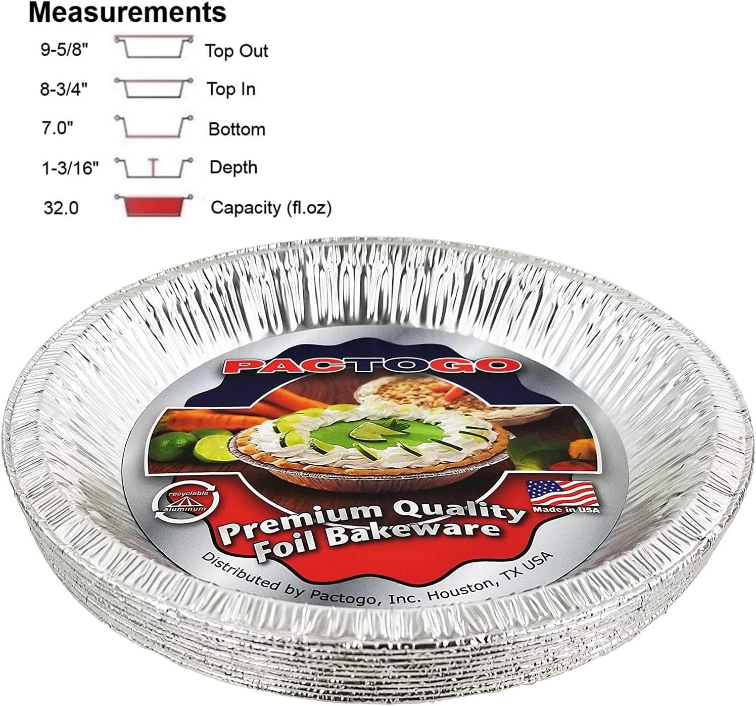 Pactogo Disposable Aluminum Foil Pie Pans - 9-5/8" Top-Out, 8-3/4" Top-In, 1-3/16" Depth - Pack of 100