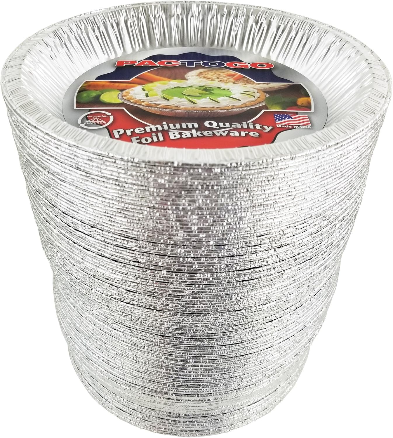 Pactogo Disposable Aluminum Foil Pie Pans - 9-5/8" Top-Out, 8-3/4" Top-In, 1-3/16" Depth - Pack of 100