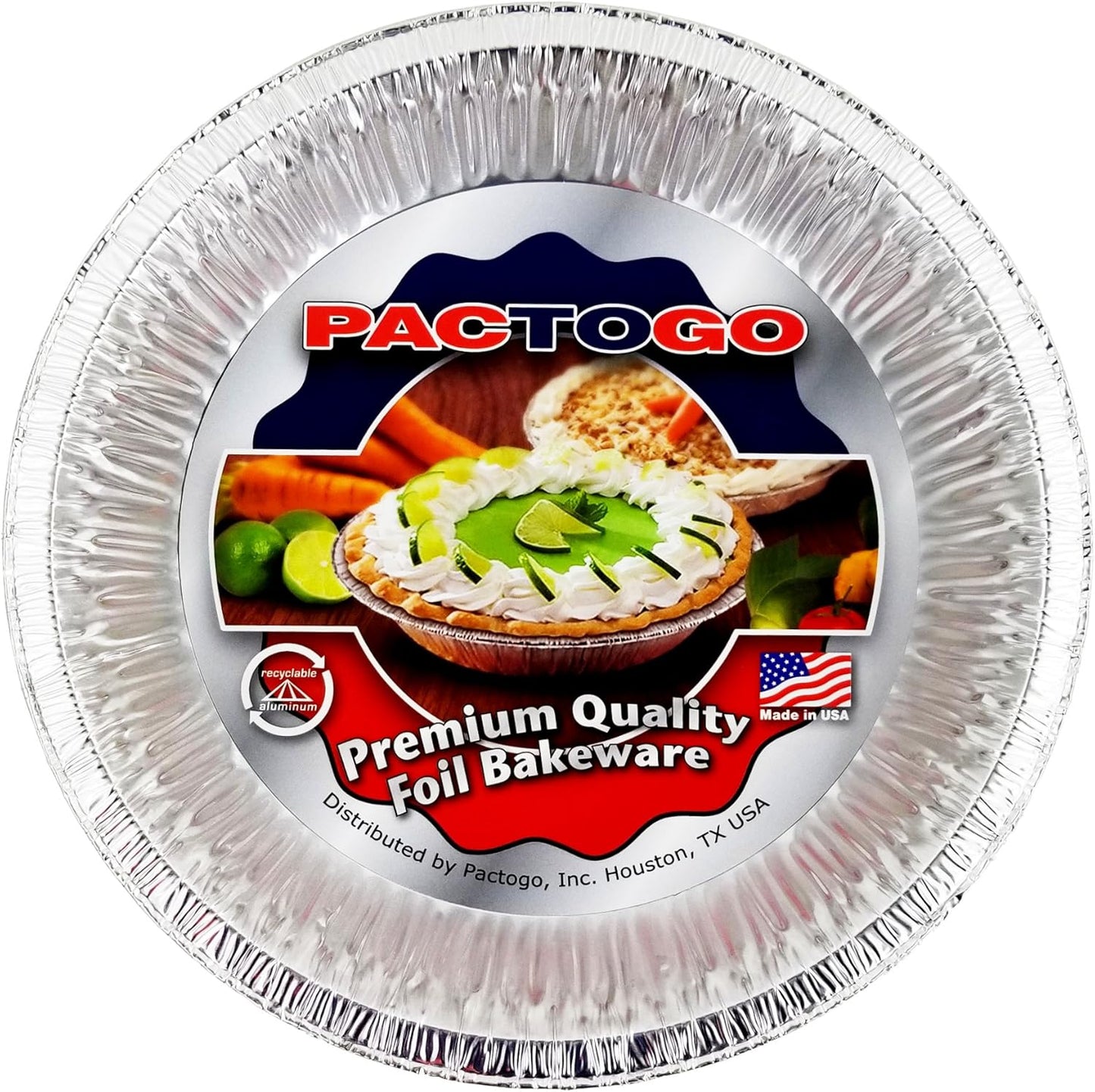 Pactogo Disposable Aluminum Foil Pie Pans - 9-5/8" Top-Out, 8-3/4" Top-In, 1-3/16" Depth - Pack of 100