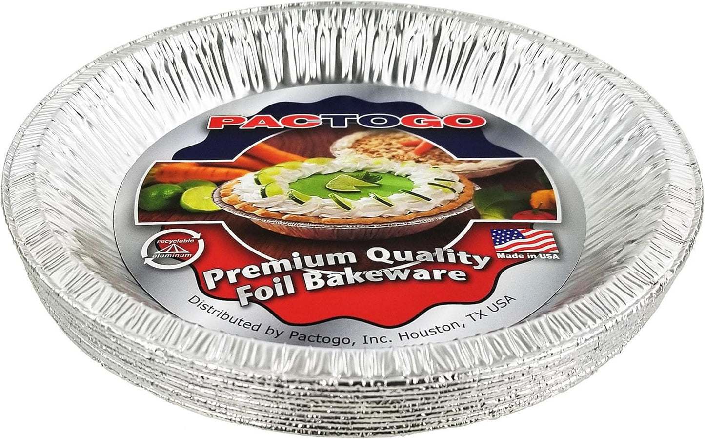 Pactogo Disposable Aluminum Foil Pie Pans - 9-5/8" Top-Out, 8-3/4" Top-In, 1-3/16" Depth - Pack of 100