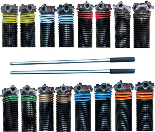 Pair of 2" Garage Door Torsion Springs with Non-Slip Winding Bars - Quality Precision Black Coated - 18,000 Cycles - .225 x 2 x 27