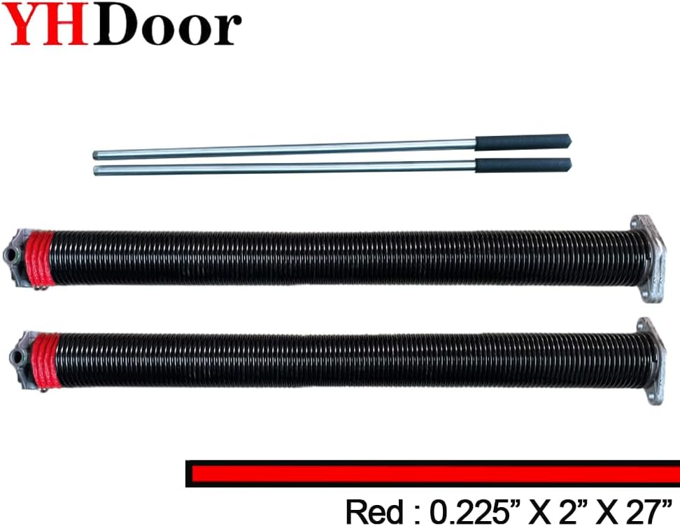 Pair of 2" Garage Door Torsion Springs with Non-Slip Winding Bars - Quality Precision Black Coated - 18,000 Cycles - .225 x 2 x 27
