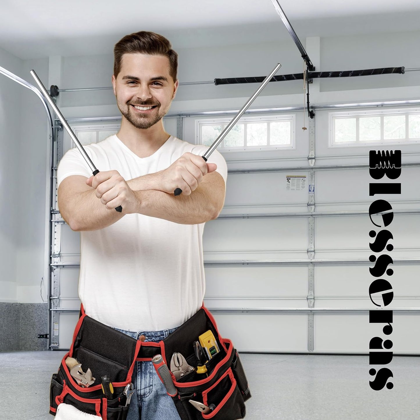 Pair of Blesseras 1/2'' x 17.2'' Garage Door Torsion Spring Winding Bars with Non-Slip Handle