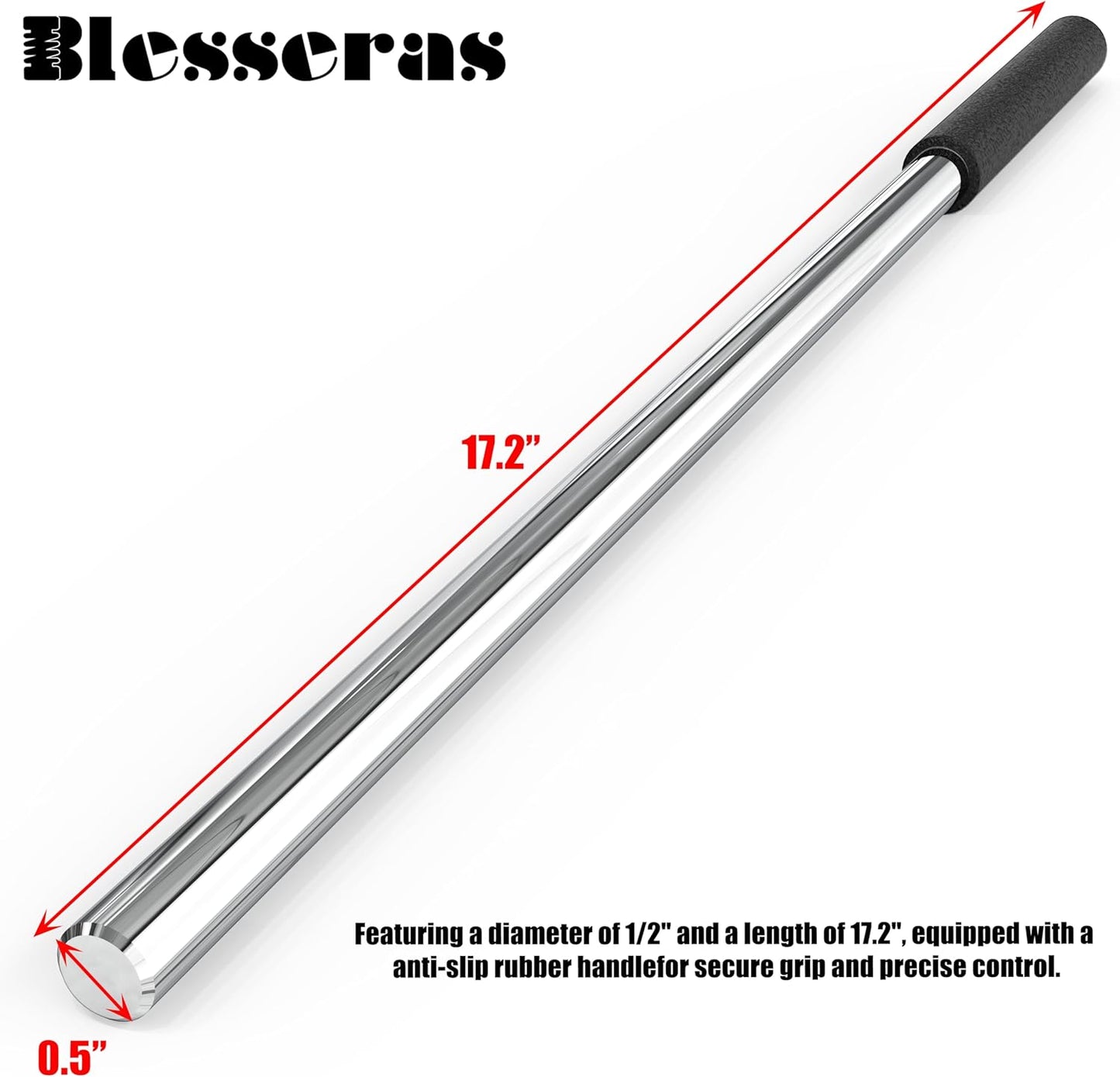 Pair of Blesseras 1/2'' x 17.2'' Garage Door Torsion Spring Winding Bars with Non-Slip Handle