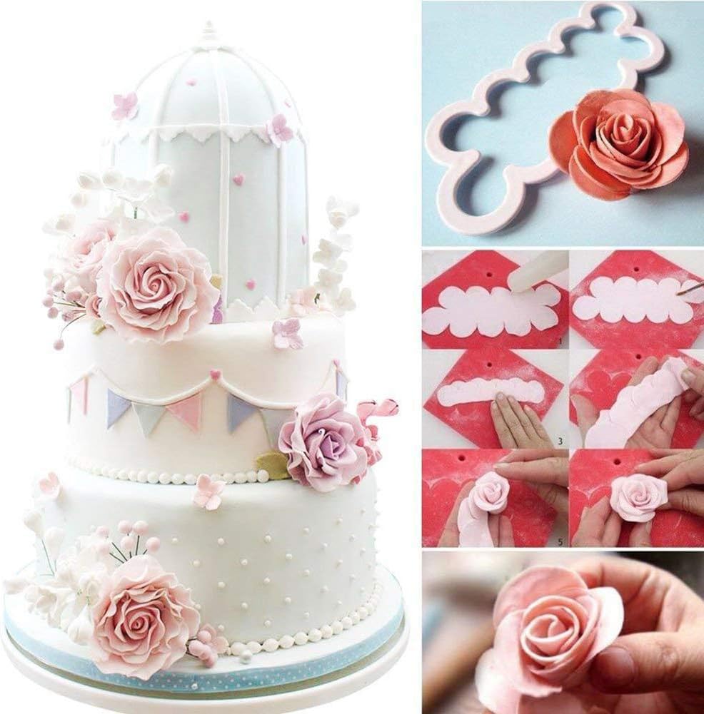 Palksky Cake Decorating Gumpaste Flowers Rose Cutter Set - Easy to Use Pack of 3