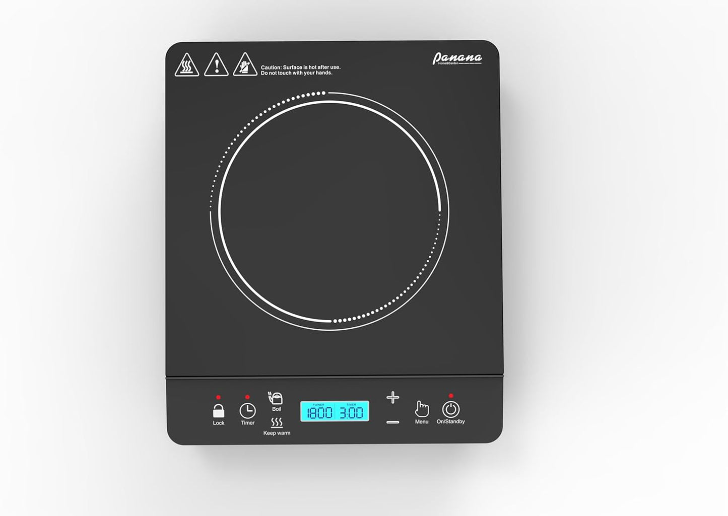 Panana Portable Induction Cooktop Burner 1800W with 10 Temp Levels and Auto-Shut-Off - Touch Panel, LED Display, Child Safety Lock - Blue LCD Screen Display 1