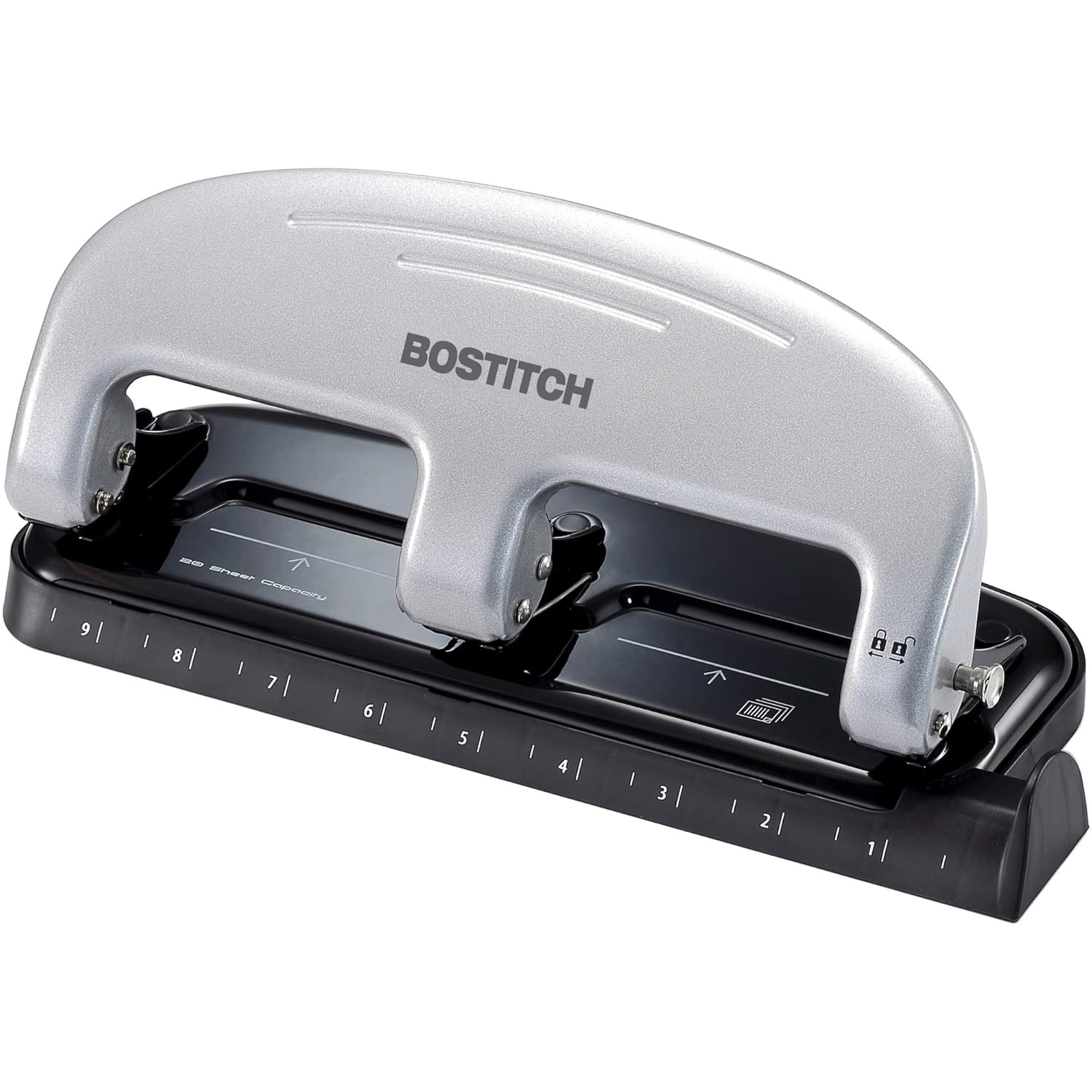 PaperPro Bostitch Office EZ Squeeze 3-Hole Punch - 20 Sheet Capacity, Easy Punching, Jam-Free Technology - Silver