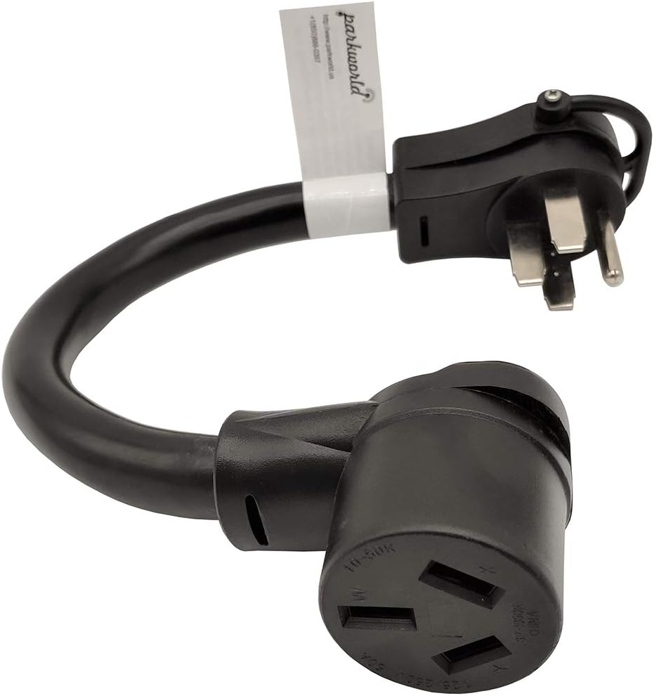 Parkworld 61438 50A RV to Stove Adapter Cord - NEMA 14-50P to 10-50R Female Plug, 250V, 6 AWG, 1.5FT Length