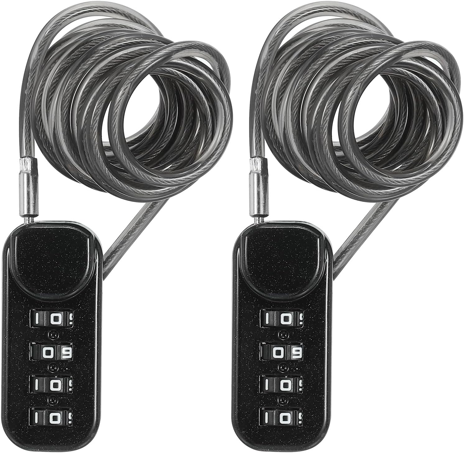 PATIKIL 2 Pack 4 Digit Combination Lock, Helmet Padlock Cable Lock Gym Locker Lock with 3.94Ft Flexible Security Steel Lock Wire for Bike Locker Travel Luggage, Black