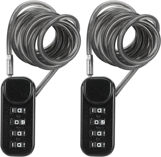 PATIKIL 2 Pack 4 Digit Combination Lock, Helmet Padlock Cable Lock Gym Locker Lock with 3.94Ft Flexible Security Steel Lock Wire for Bike Locker Travel Luggage, Black