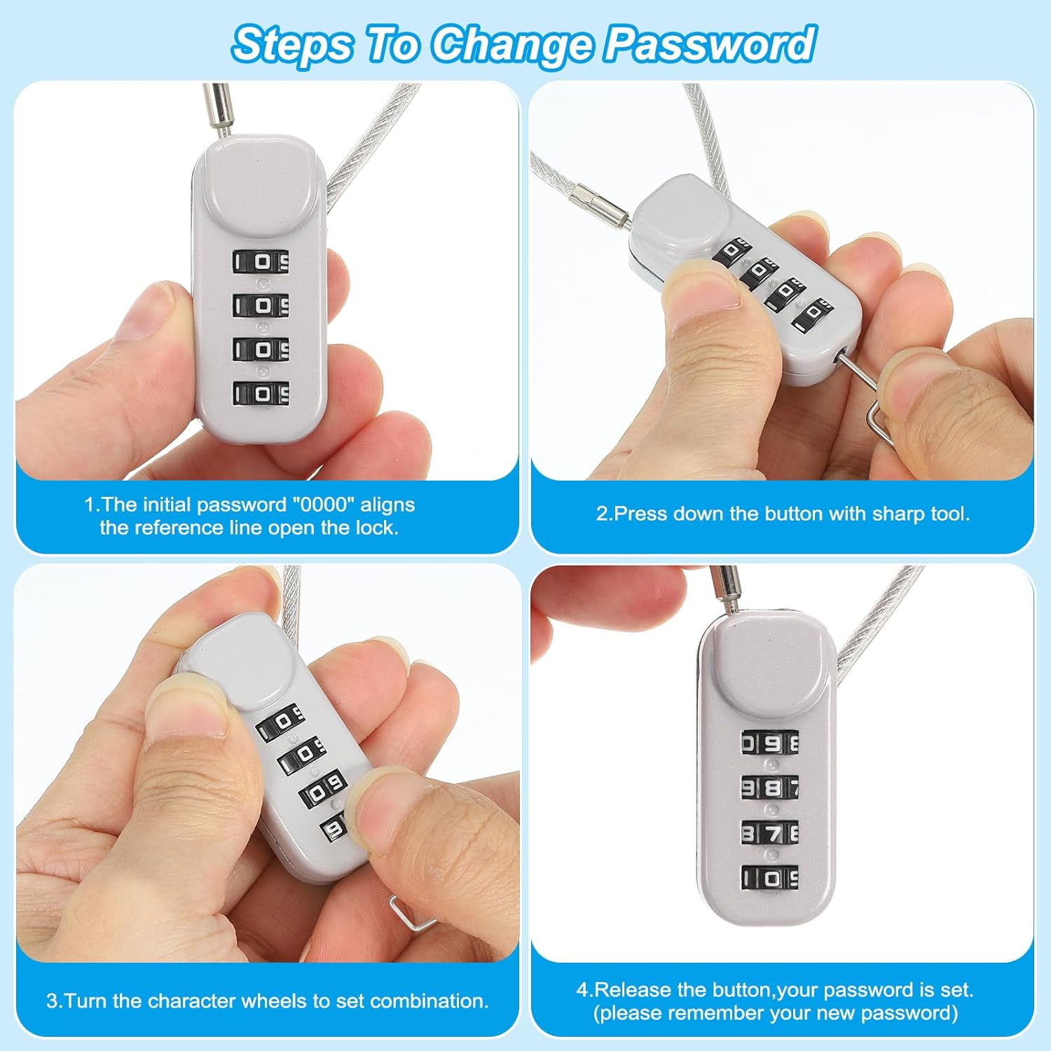 PATIKIL 2 Pack 4 Digit Combination Lock, Helmet Padlock Cable Lock Gym Locker Lock with 3.94Ft Flexible Security Steel Lock Wire for Bike Locker Travel Luggage, Black