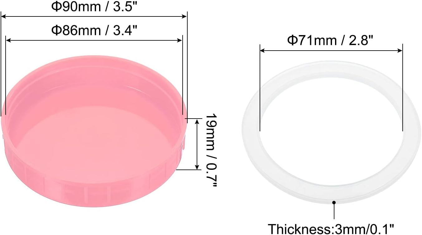 PATIKIL 86mm Wide Mouth Plastic Mason Jar Lids - 8 Pack Canning Jar Caps with Silicone Seal - Pink Color - Kitchen Storage Solution