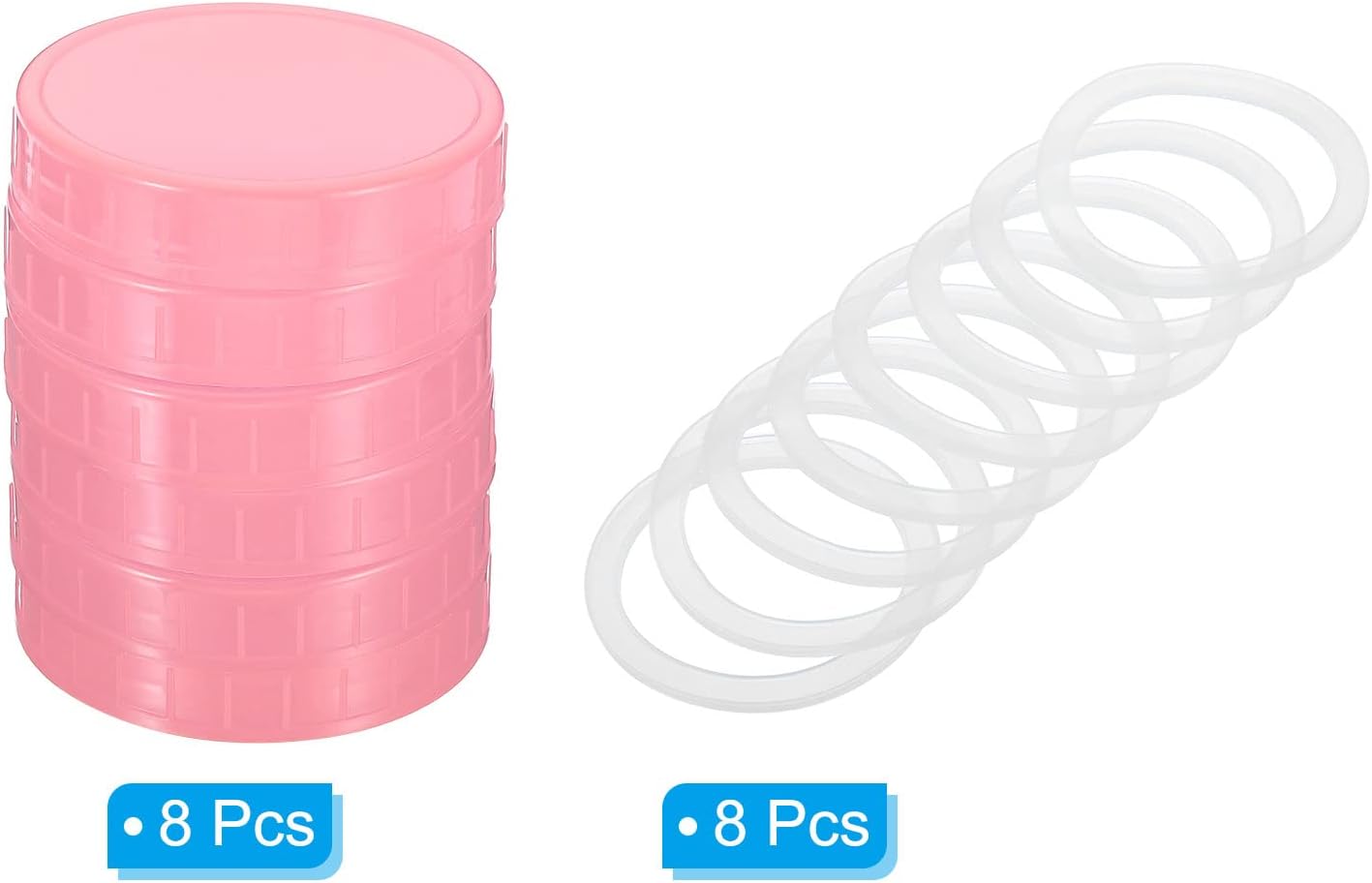PATIKIL 86mm Wide Mouth Plastic Mason Jar Lids - 8 Pack Canning Jar Caps with Silicone Seal - Pink Color - Kitchen Storage Solution
